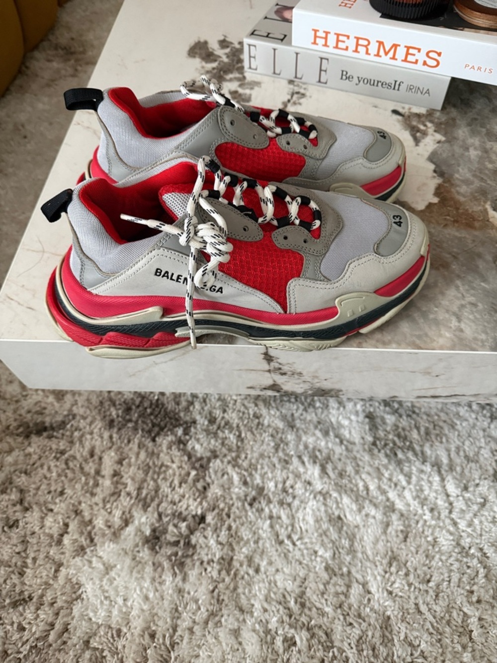 Balenciaga Red and Gray Men's Triple-S Sneakers - Picture 2 of 4